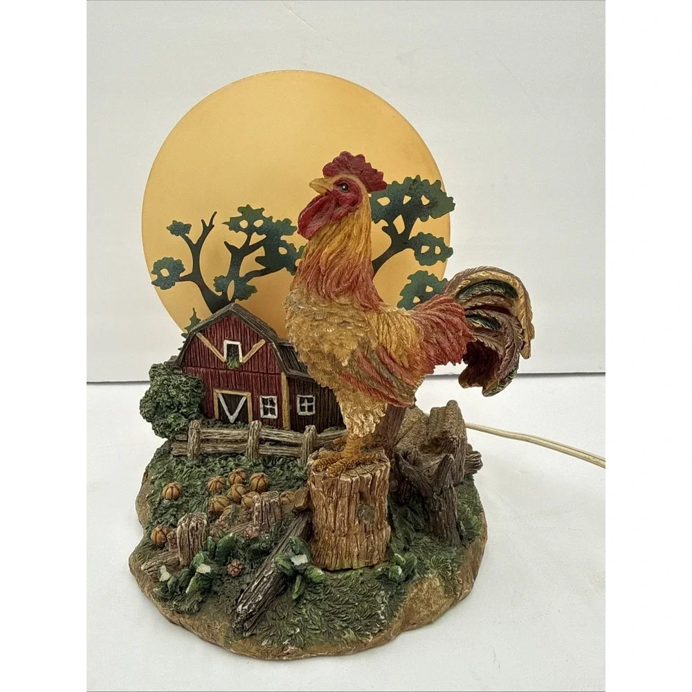 Vintage Rooster and Barn Farm Scene Rising Sun Moon Night Light Lamp Works Great